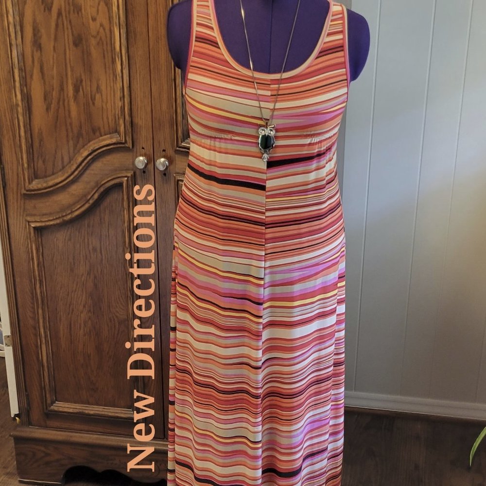 New Directions orange multi stripe design sleeveless maxi dress sz: M